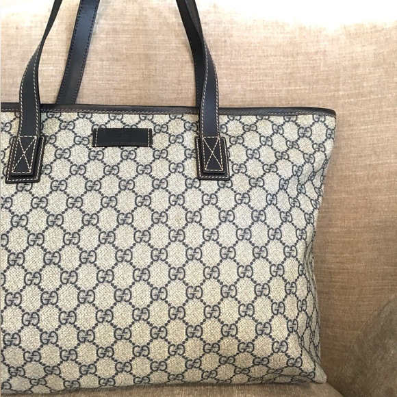 Gucci authentic grey navy coated canvas large tote bag - Picture 4 of 16